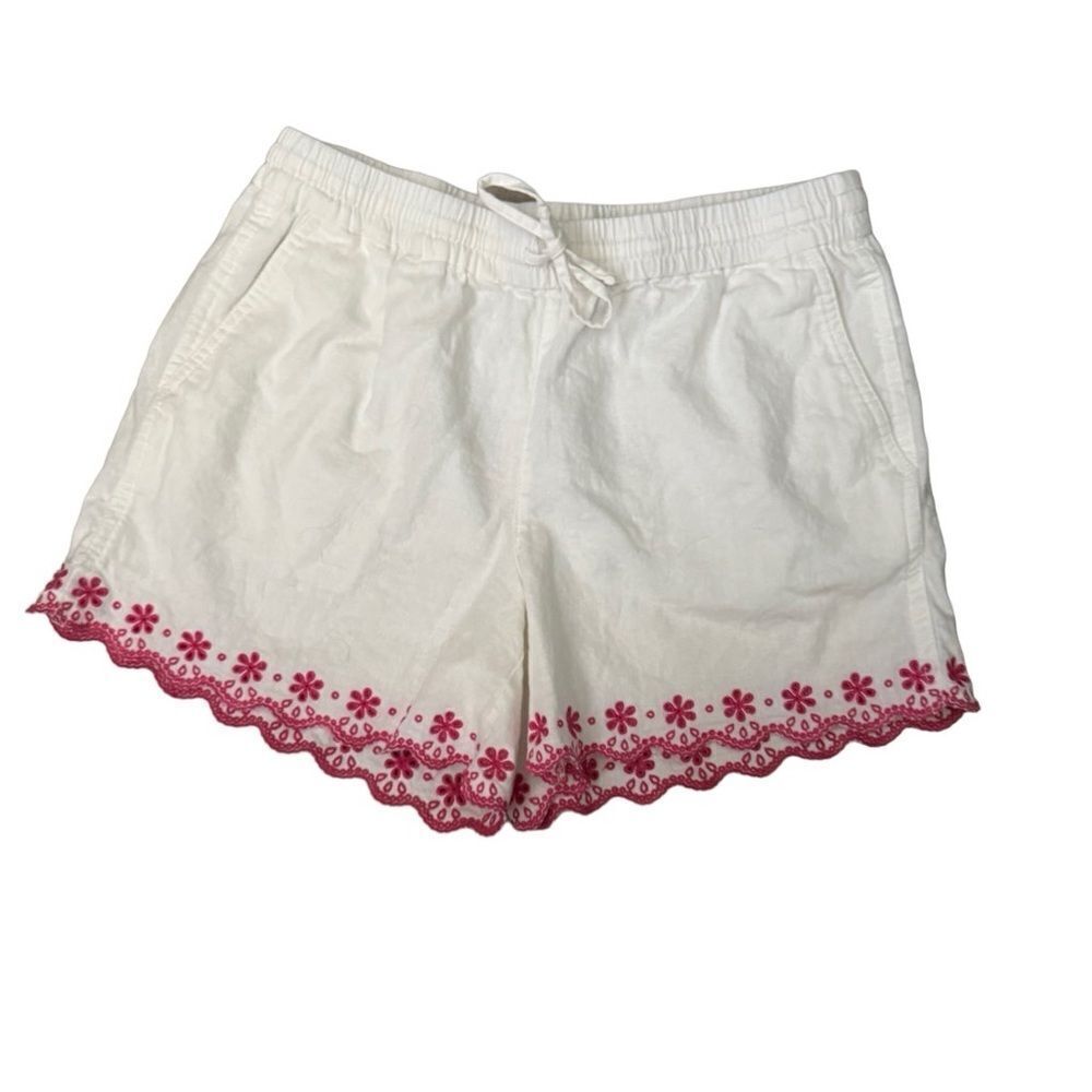 EUC JCrew White shorts w/ pink embroidered hem Small